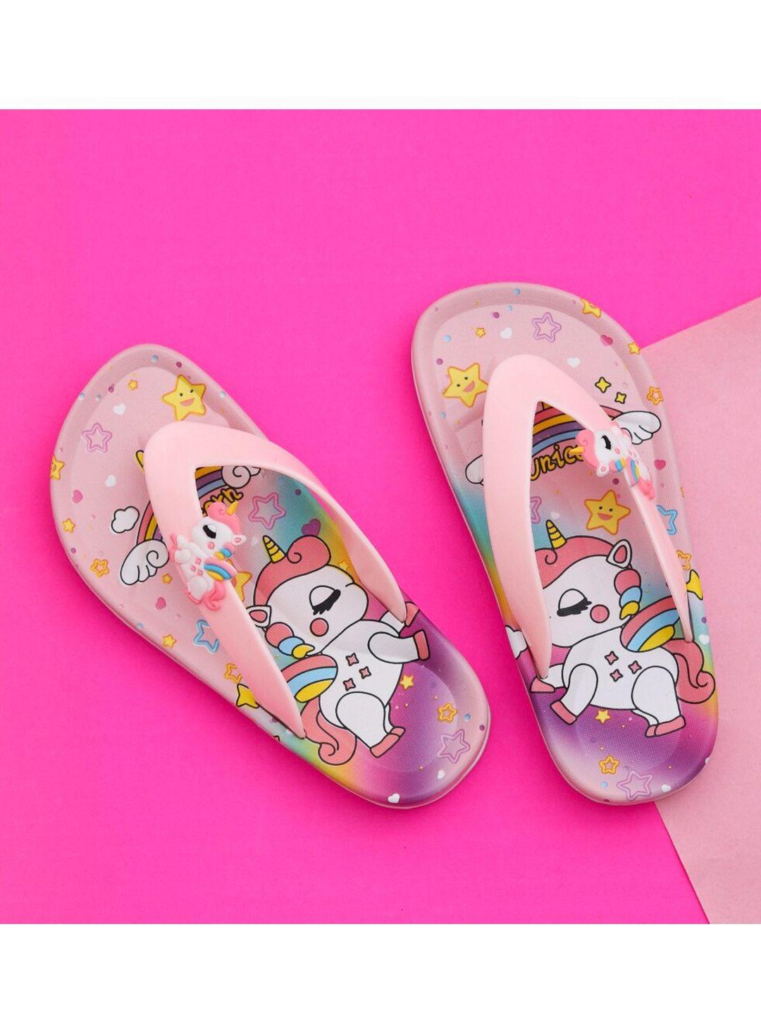 yellow bee girls pink & white printed rubber thong flip-flops