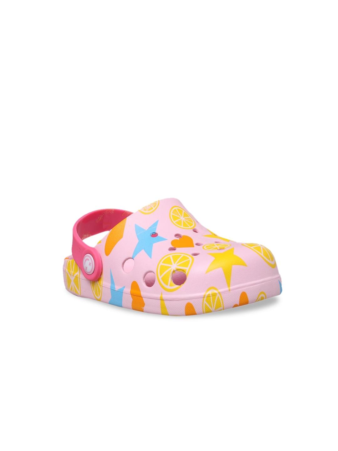 yellow bee girls pink & yellow printed rubber clogs