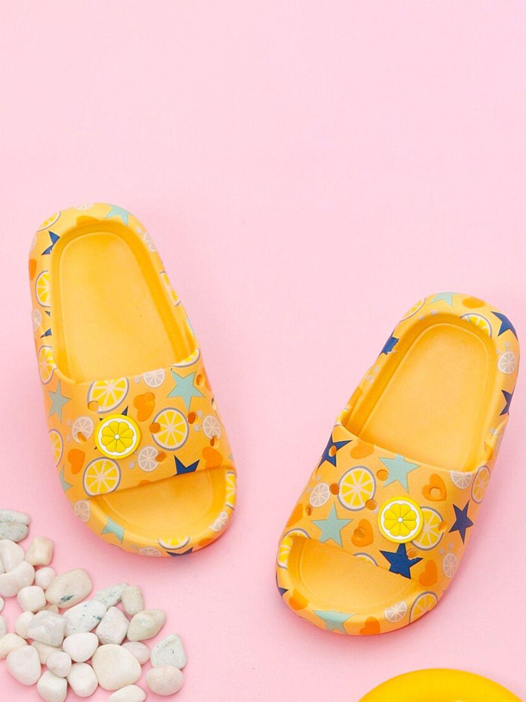 yellow bee girls printed rubber sliders