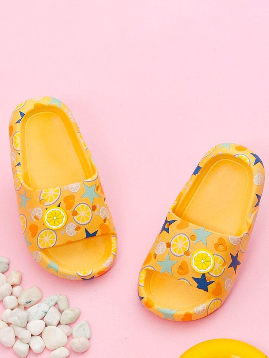 yellow bee girls printed rubber sliders