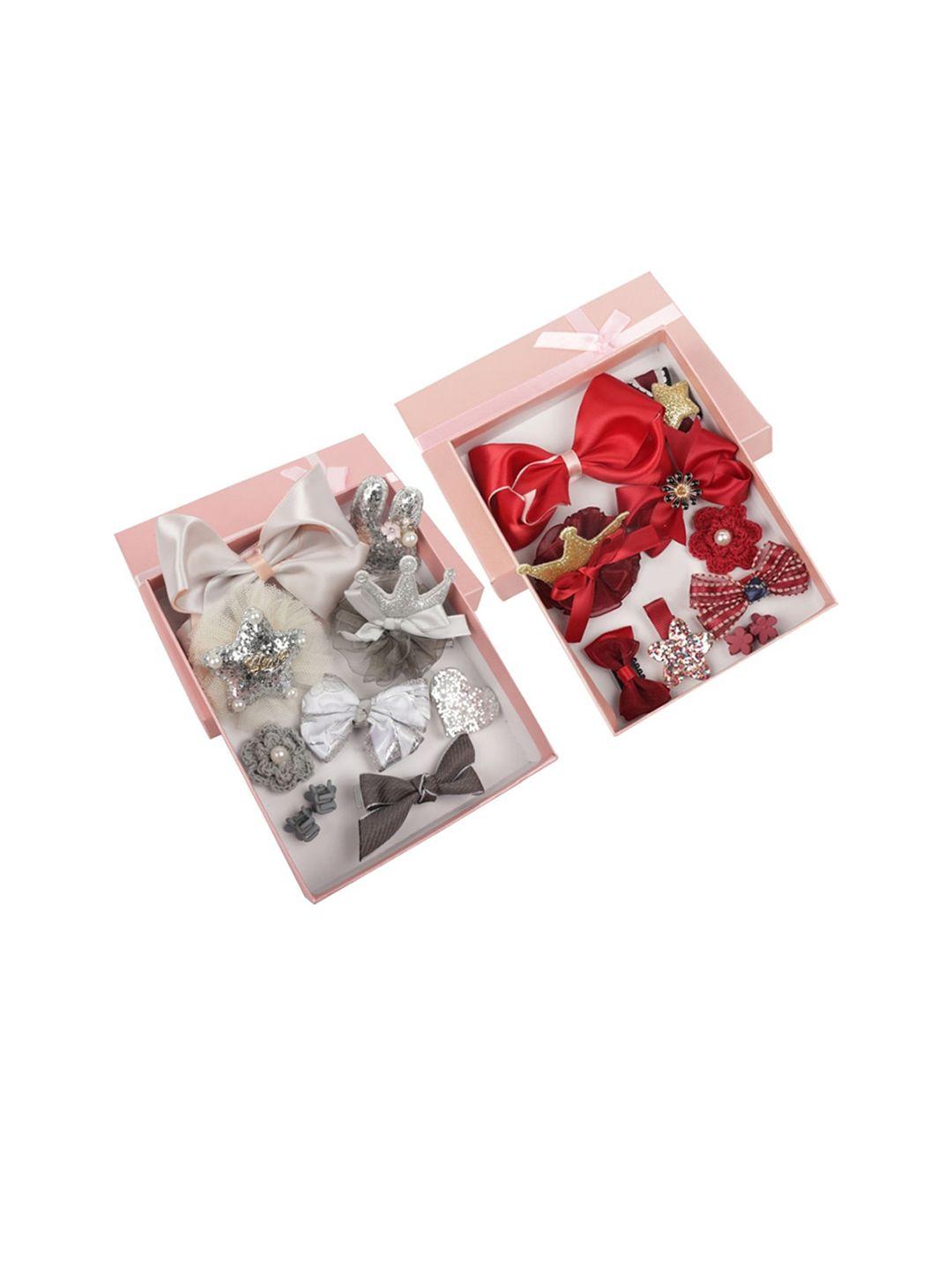 yellow bee girls set of 20 grey & red embellished hair accessories