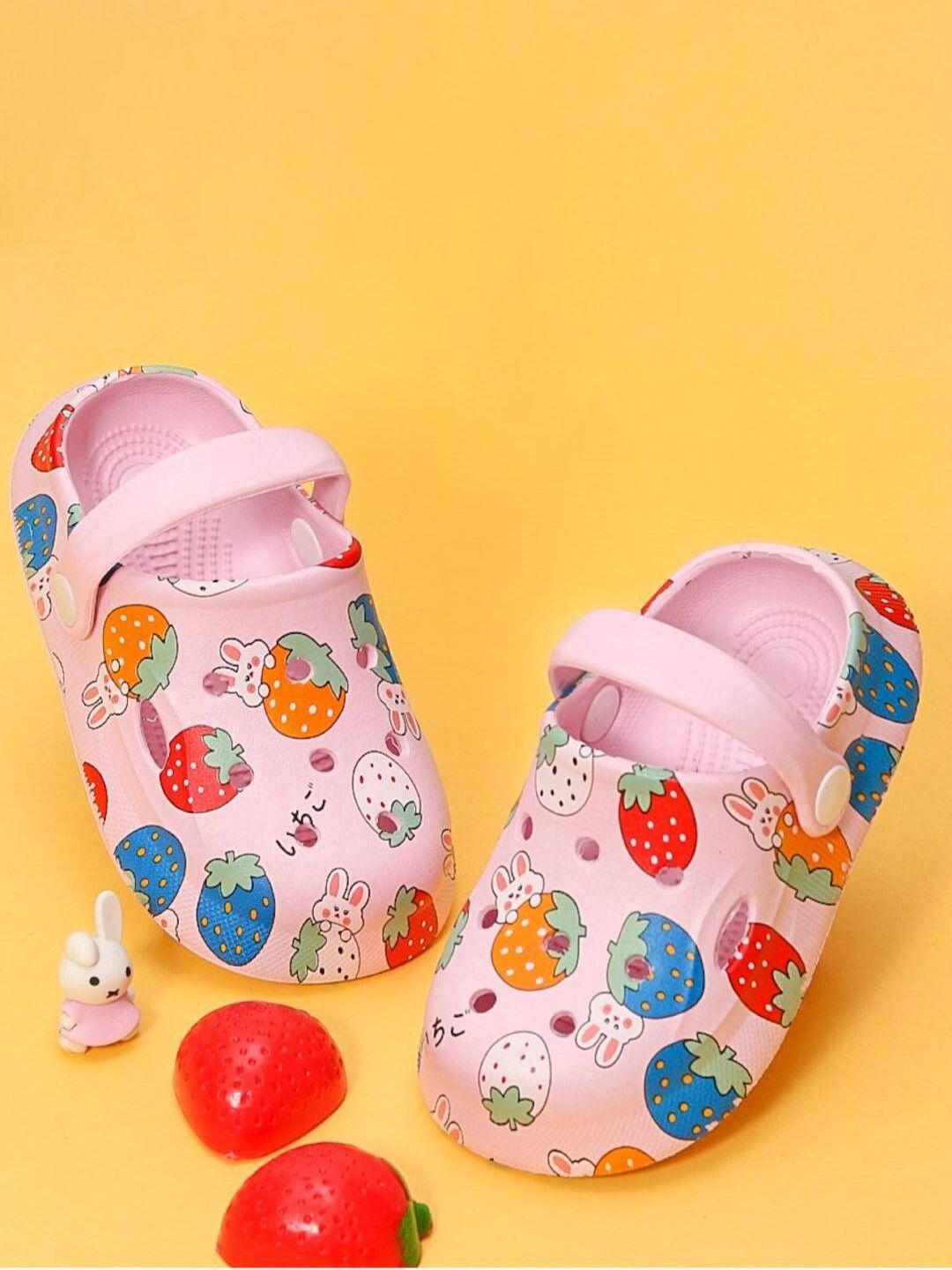 yellow bee girls strawberry and bunny printed rubber clogs