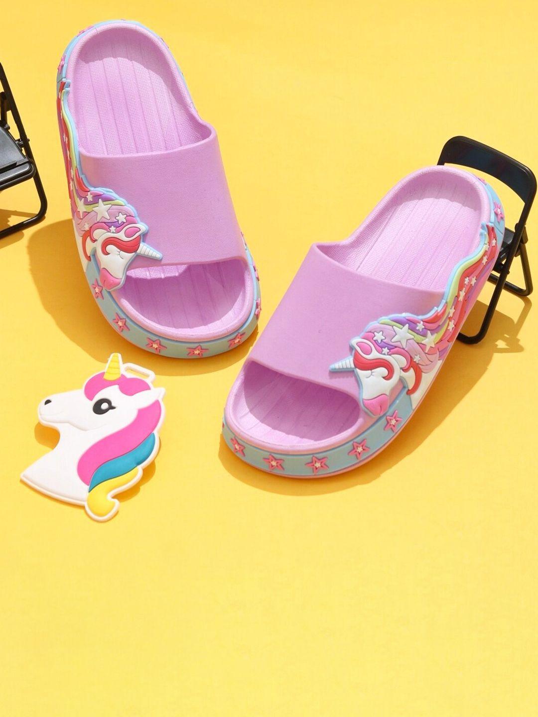 yellow bee girls unicorn embossed rubber sliders