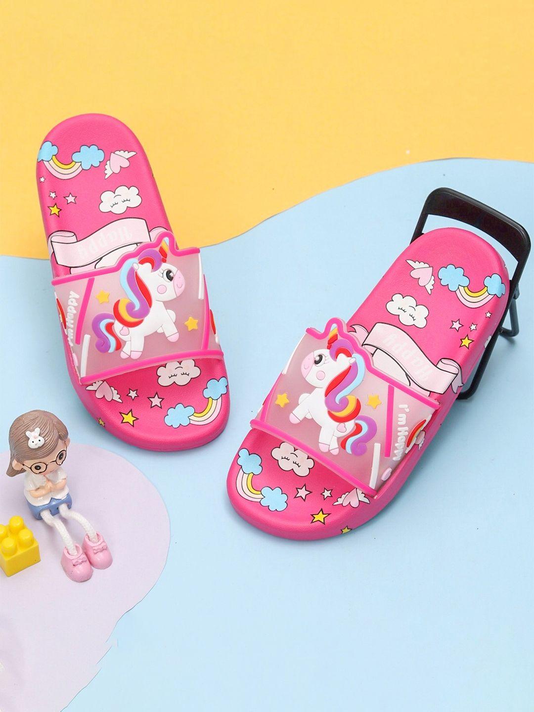 yellow bee girls unicorn printed rubber sliders