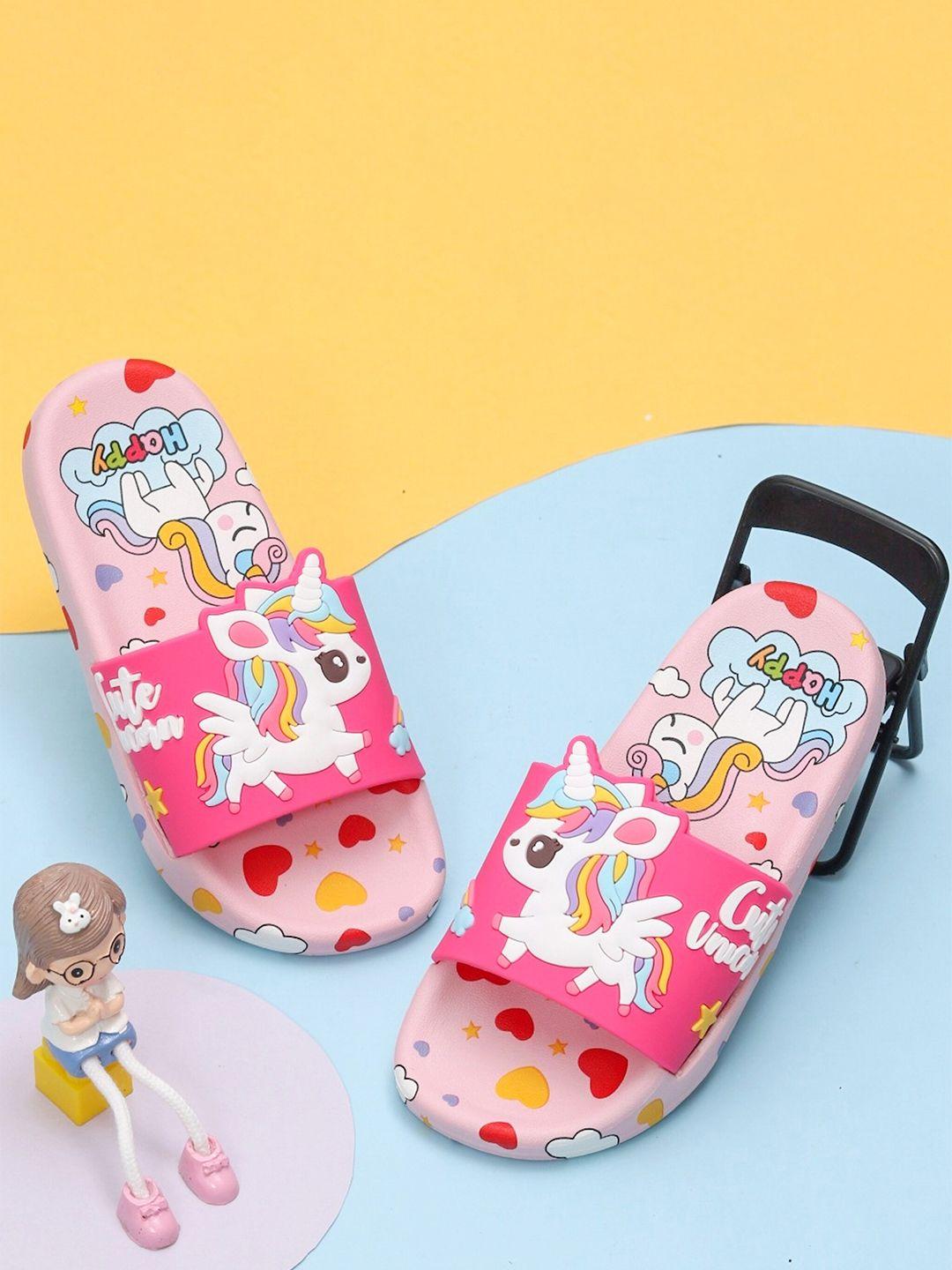 yellow bee girls unicorn printed rubber sliders