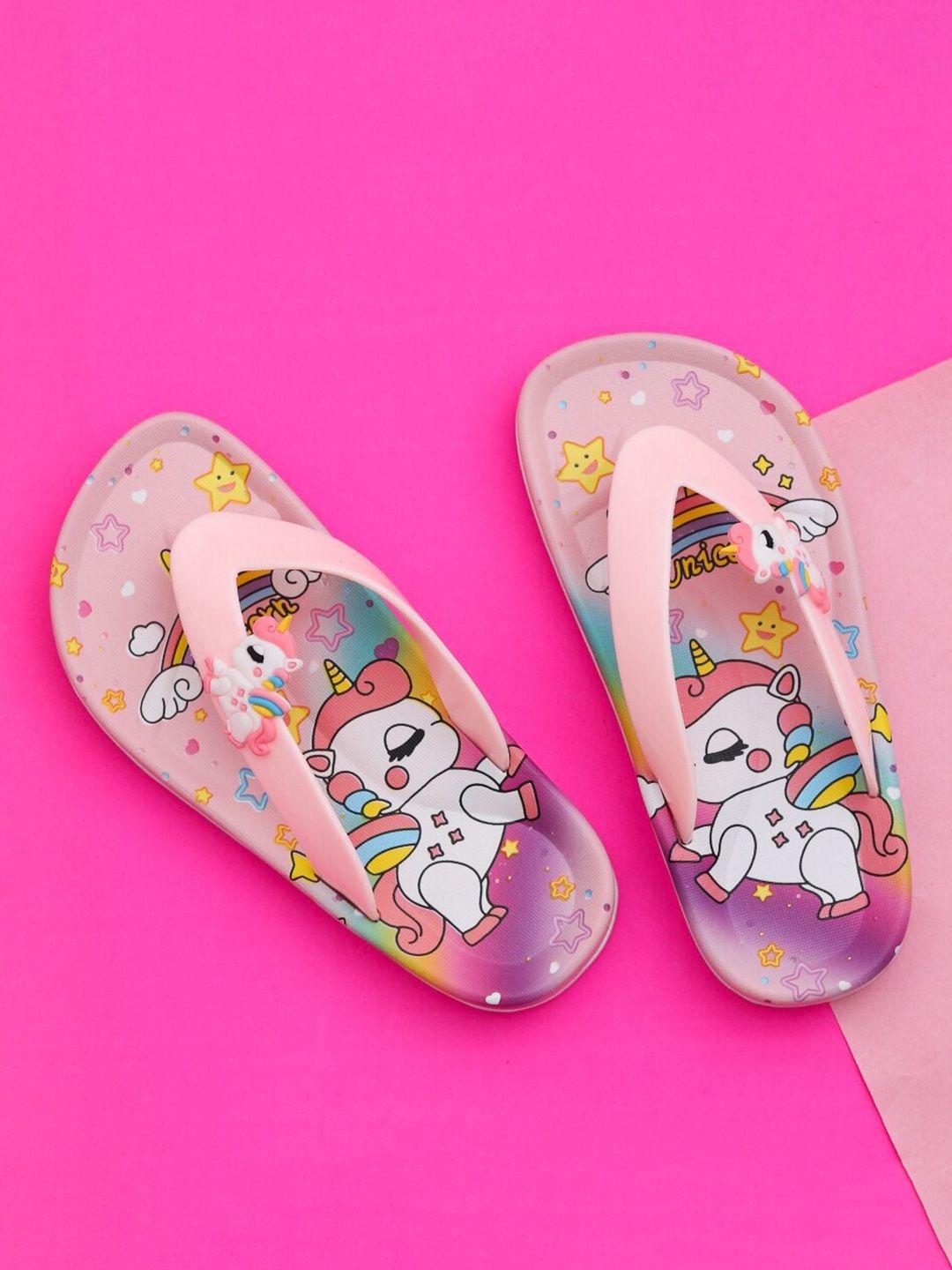 yellow bee girls unicorn printed rubber thong flip-flops