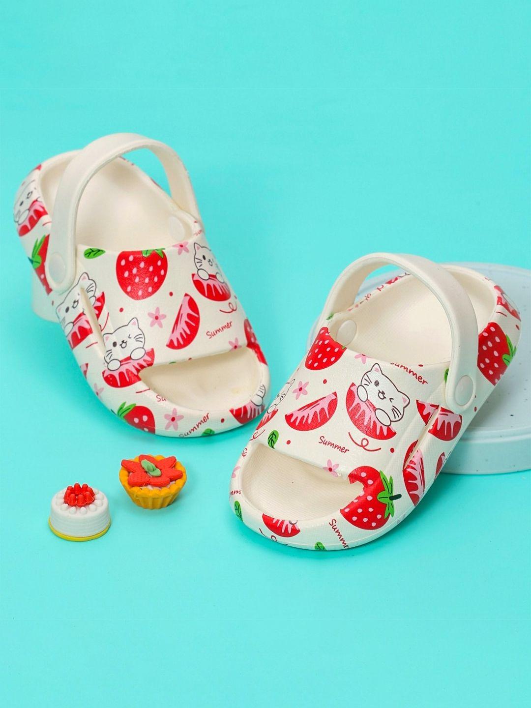 yellow bee girls white & red printed rubber sliders