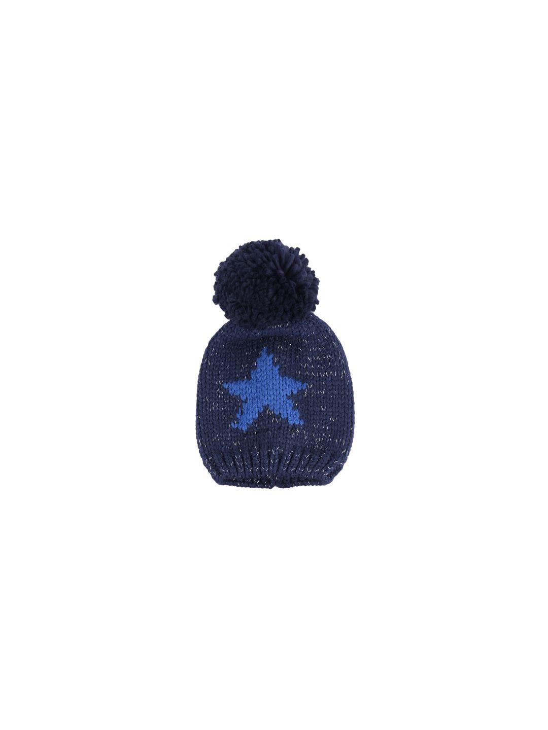 yellow bee kids navy blue star patterned knitted beanie cap