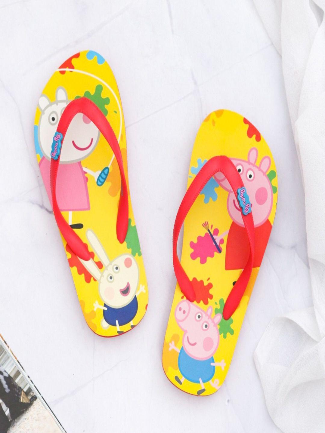 yellow bee unisex kids yellow & red printed rubber slip-on flip flops