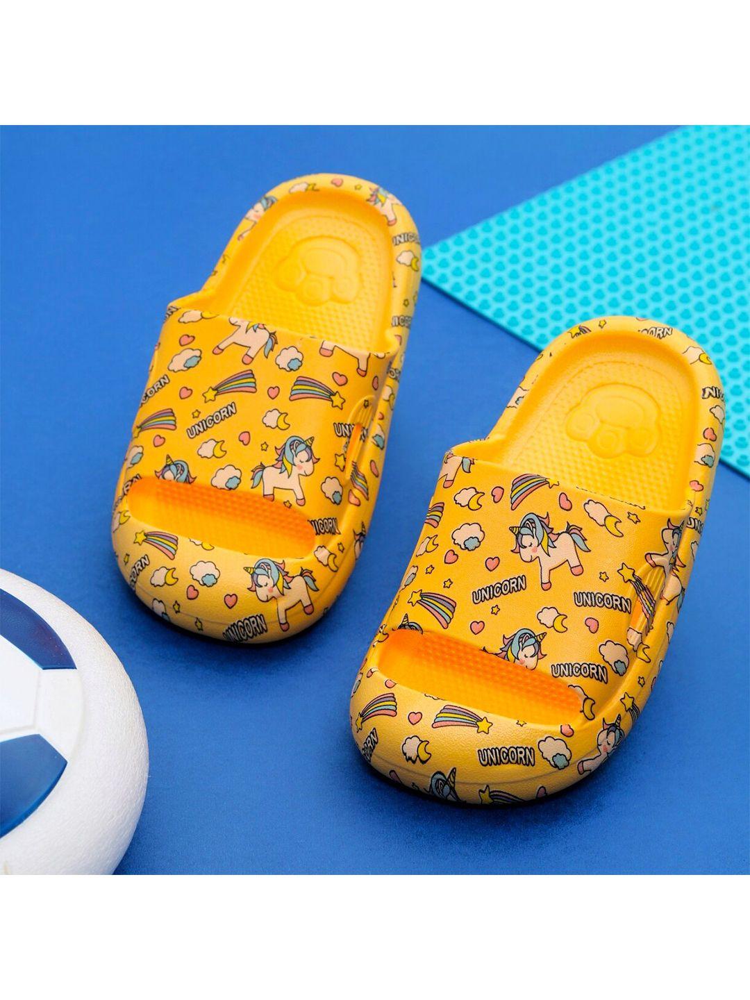 yellow bee unisex kids yellow printed rubber sliders