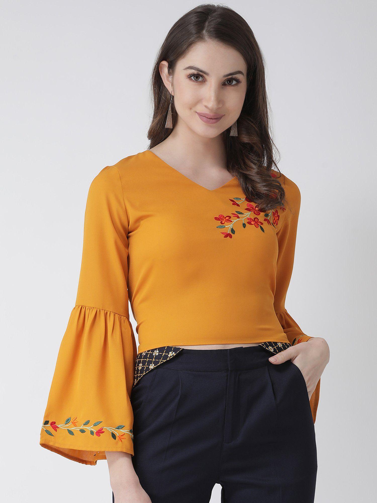 yellow bell sleeves crop top