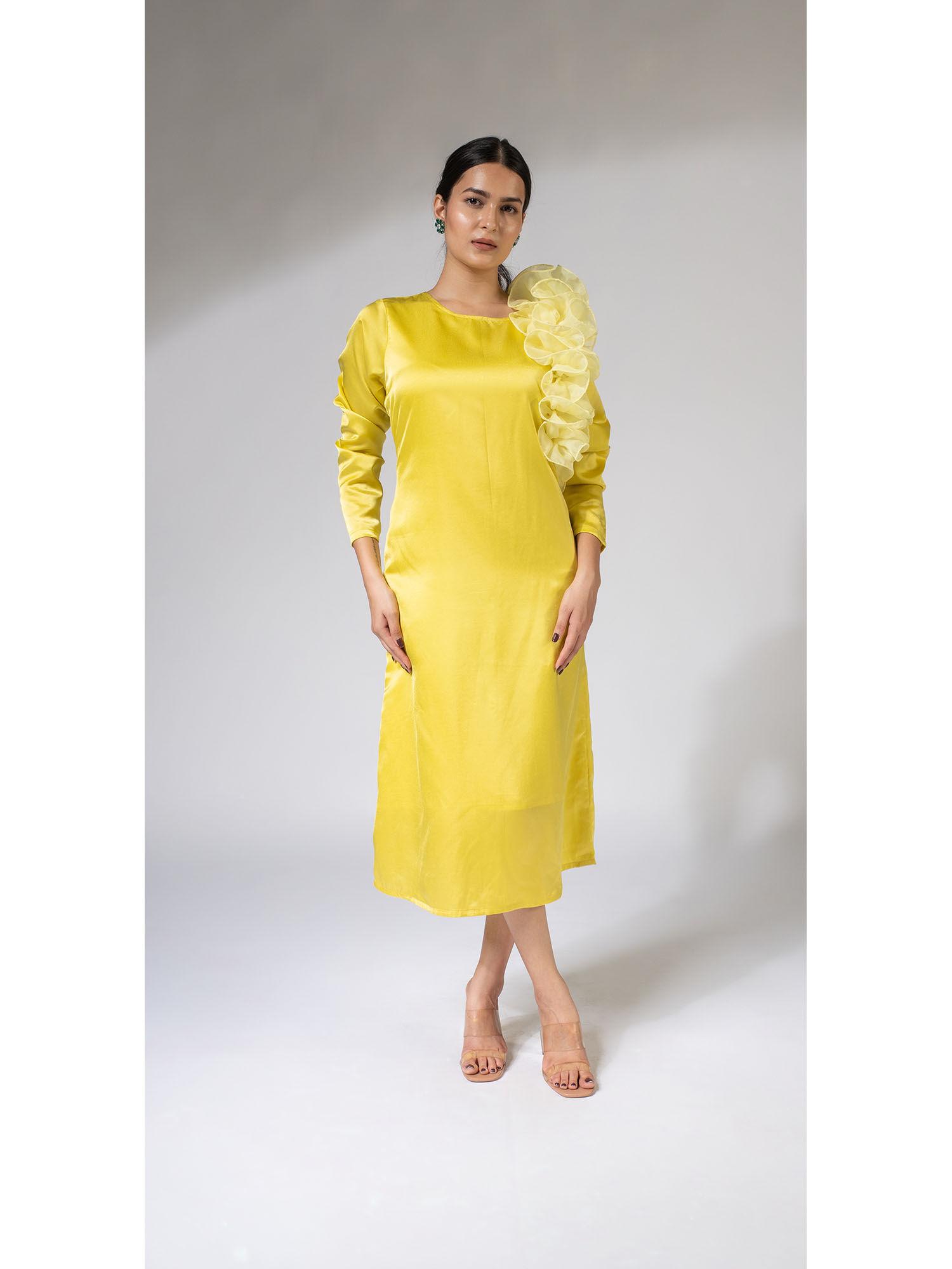 yellow blair ruffle detailing midi dress