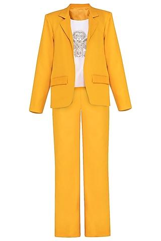 yellow blazer set with embellished top