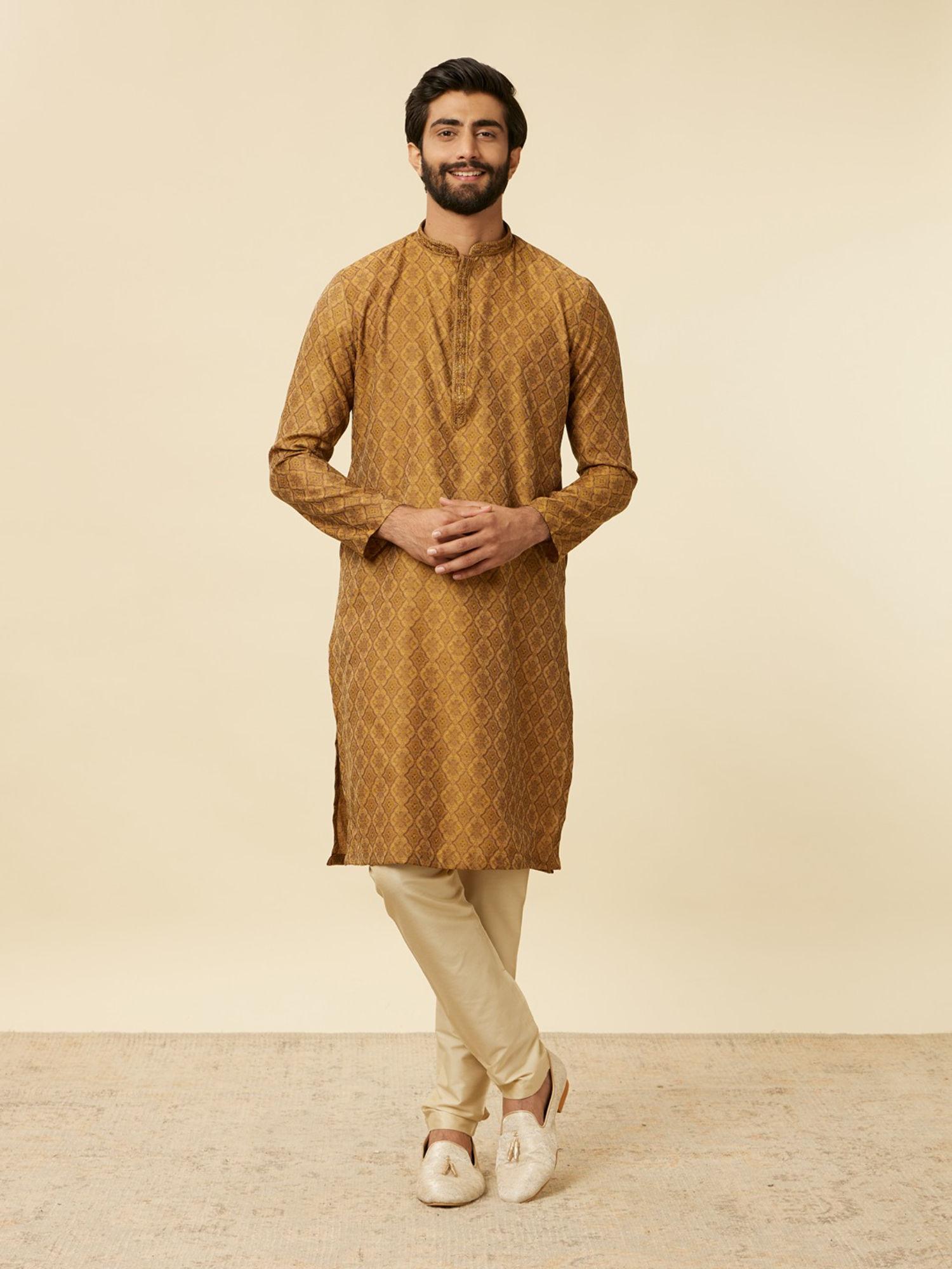 yellow blended cotton embroidery kurta with pyjama (set of 2)