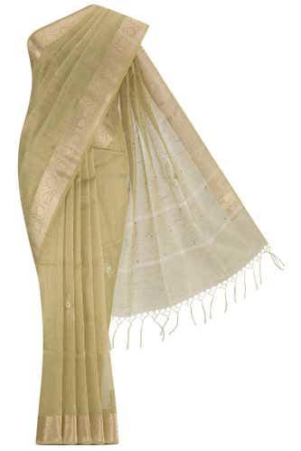 yellow blended silk cotton saree