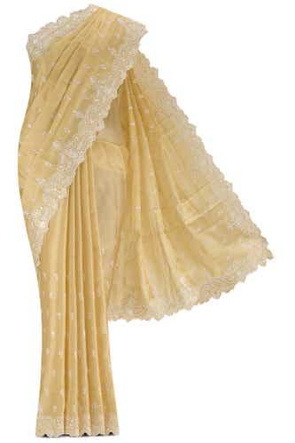 yellow blended tussar silk saree