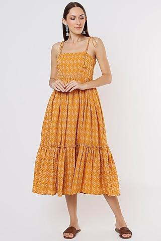 yellow block printed dress