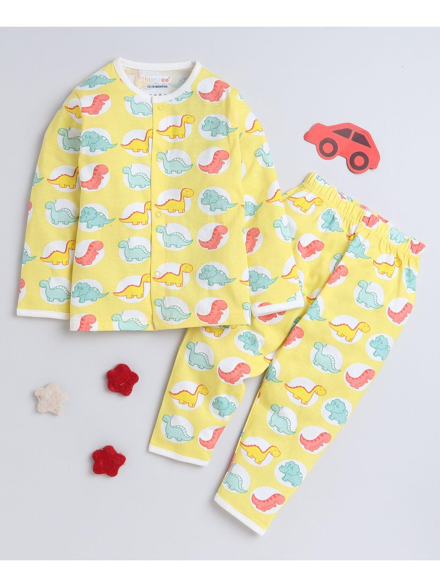 yellow boys full sleeves cotton night suit (set of 2)