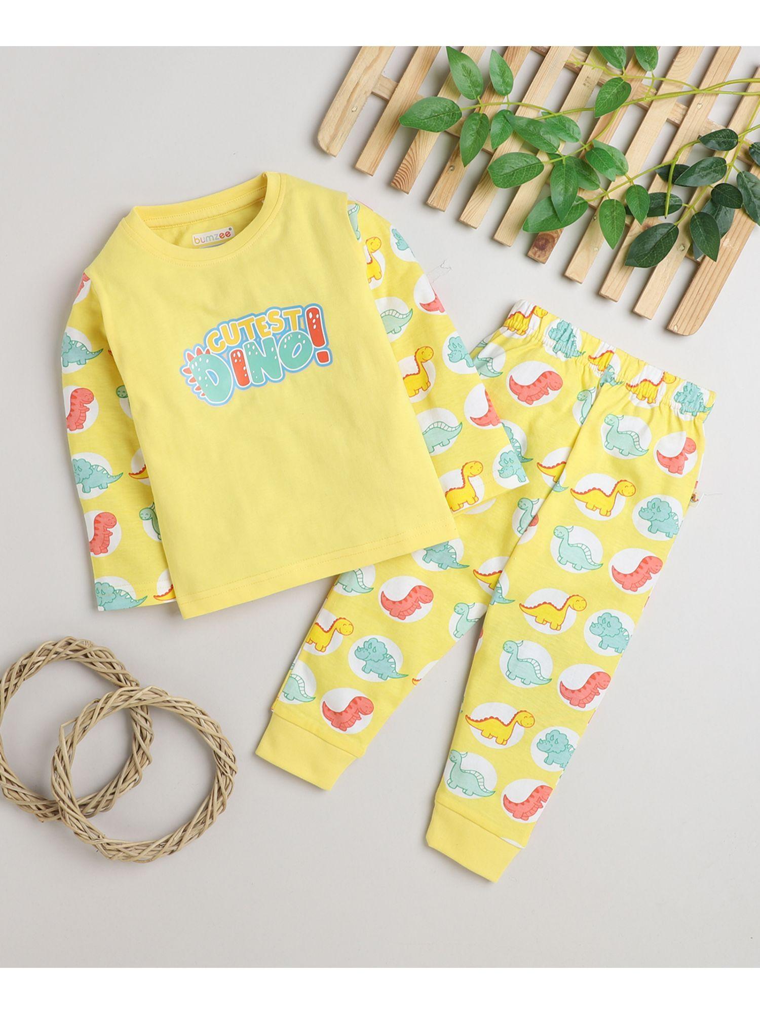 yellow boys full sleeves t-shirt and pyjama (set of 2)