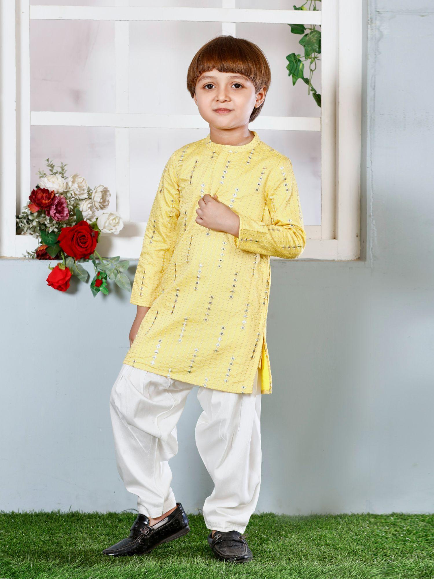 yellow boys kurta pyjama (set of 2)