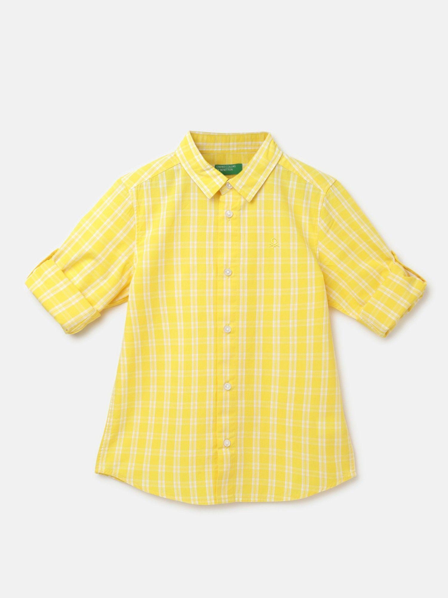 yellow boys regular fit spread collar checked shirt