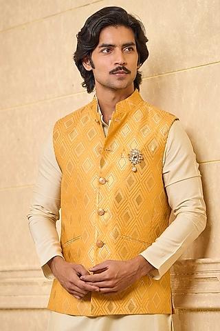 yellow brocade bundi jacket