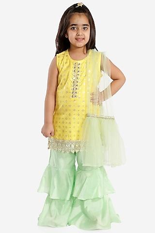 yellow brocade kurta set  for girls