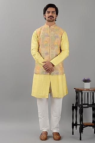 yellow brocade nehru jacket