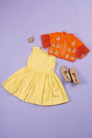 yellow butter cotton frock with jacket for girls