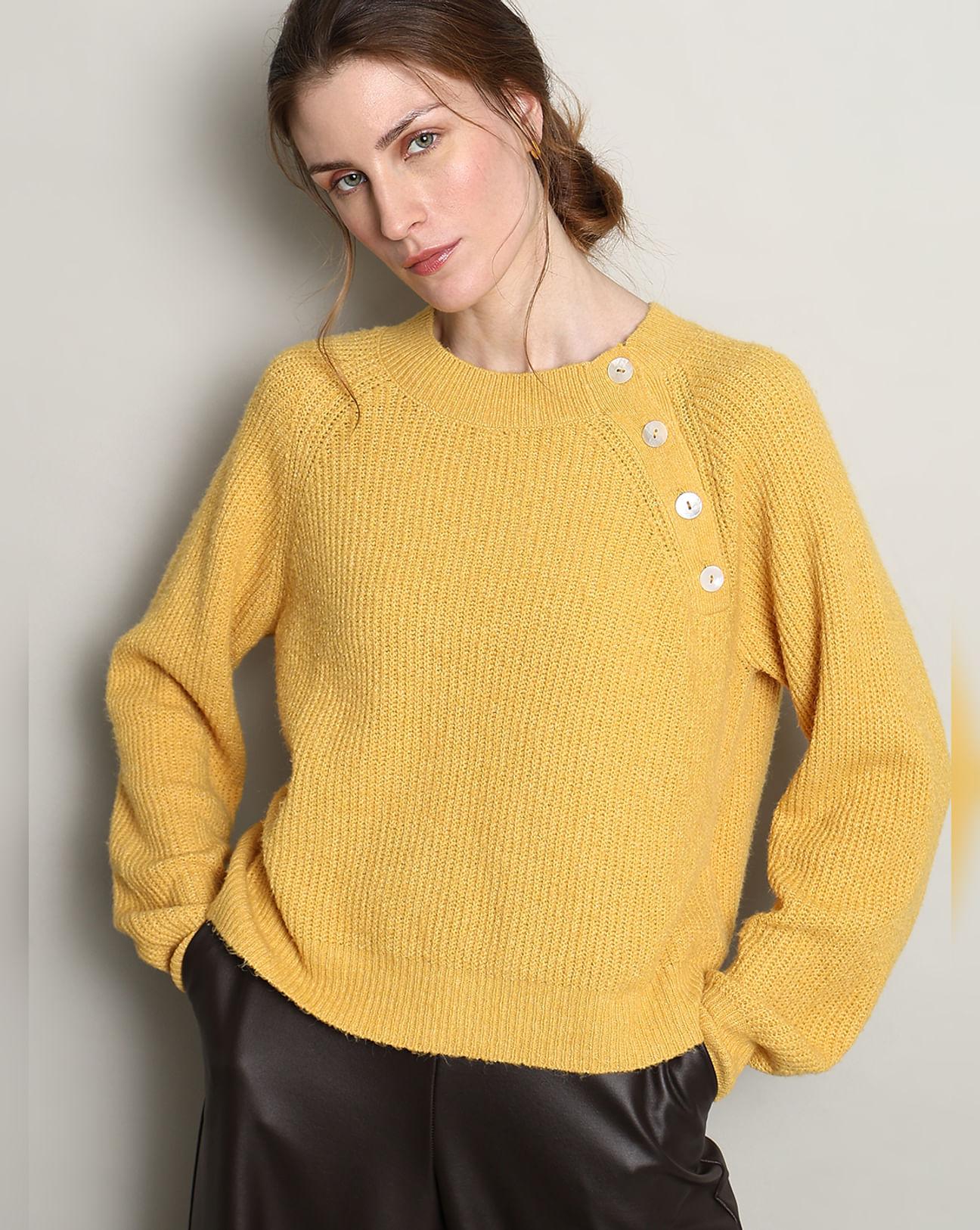 yellow button detail pullover