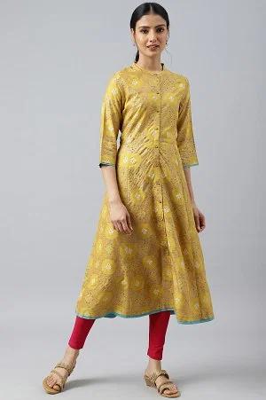 yellow button down a-line kurta