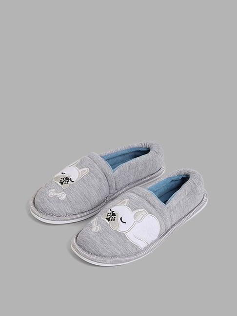 yellow by westside grey dog face printed slip-on shoes