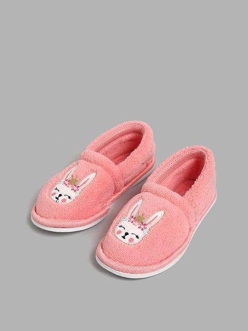 yellow by westside pink bunny embroidered fur shoes