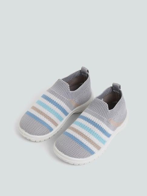yellow by westside striped grey knit shoes