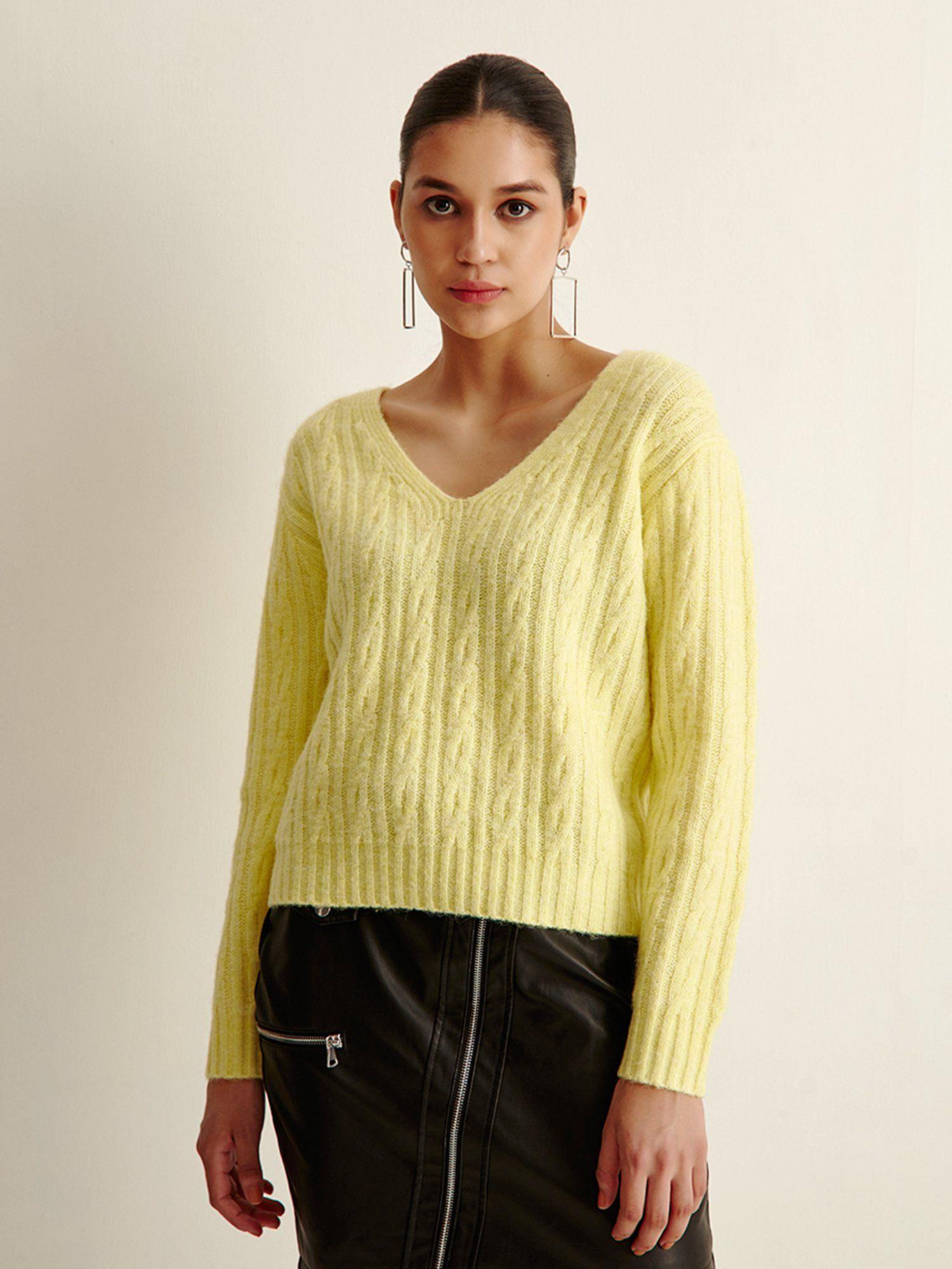 yellow cable knit sweater