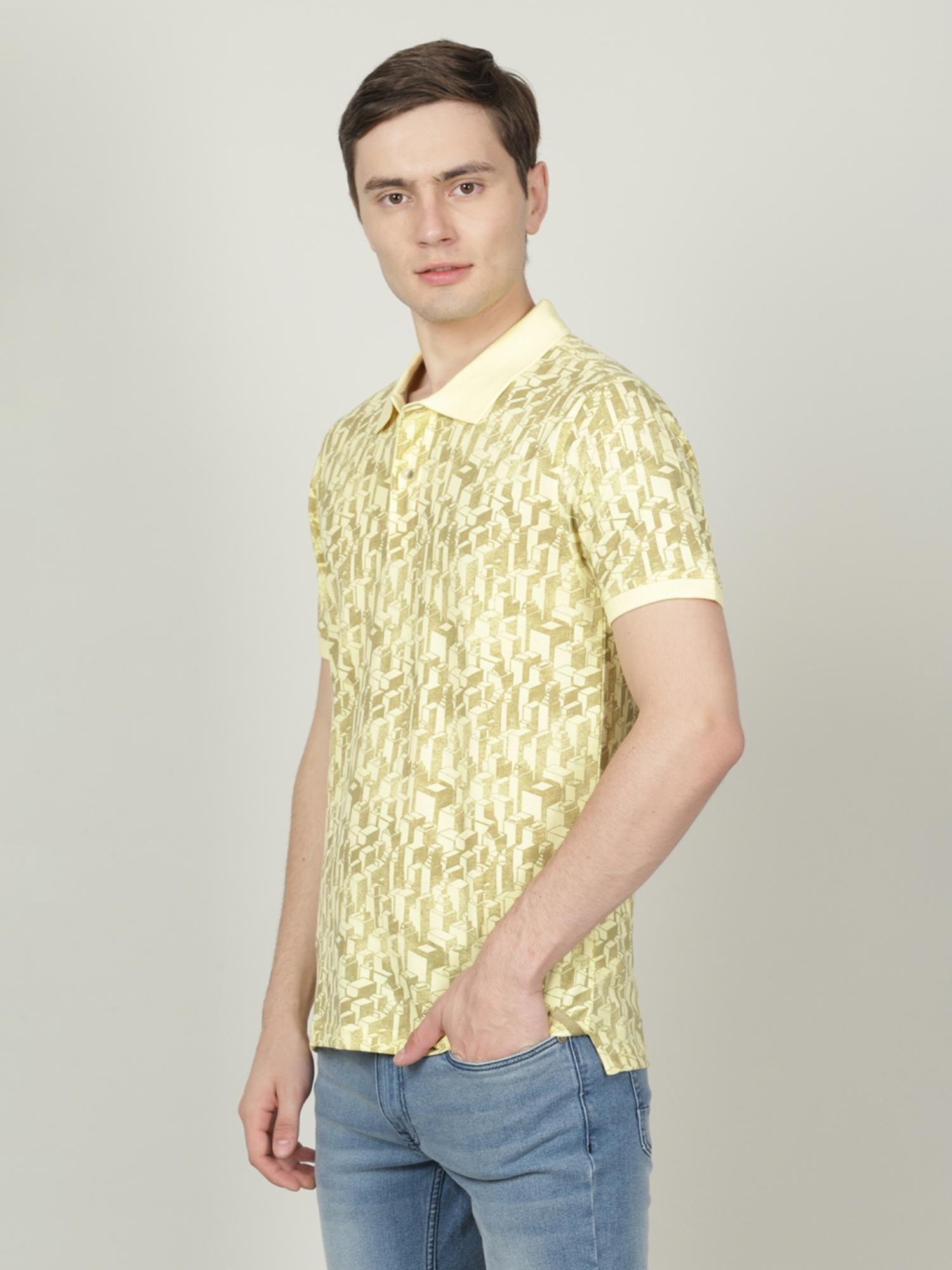 yellow casual printed polo t-shirt