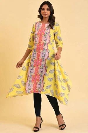 yellow centre placement asymmetrical kurta