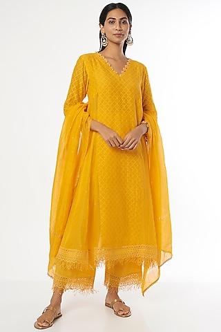 yellow chanderi anarkali set