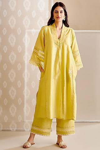 yellow chanderi choga kurta set