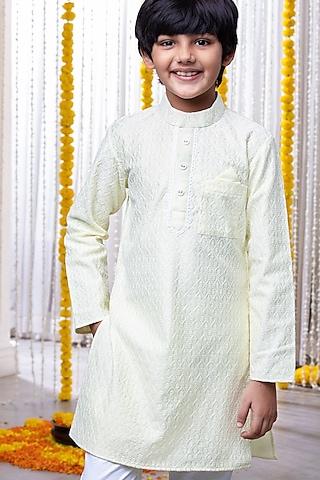 yellow chanderi kurta set for boys