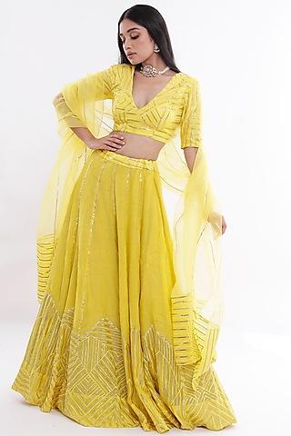 yellow chanderi lehenga set