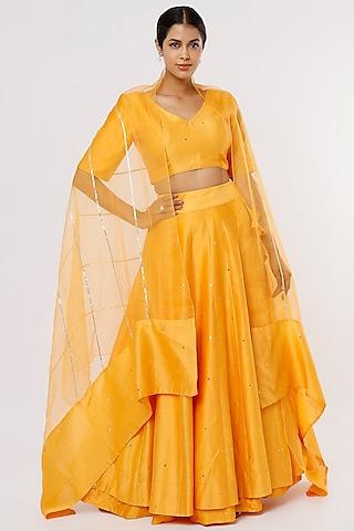 yellow chanderi lehenga set