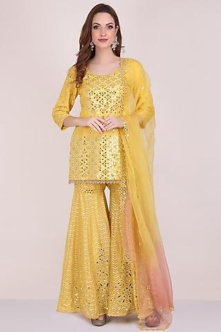 yellow chanderi silk embellished gharara set