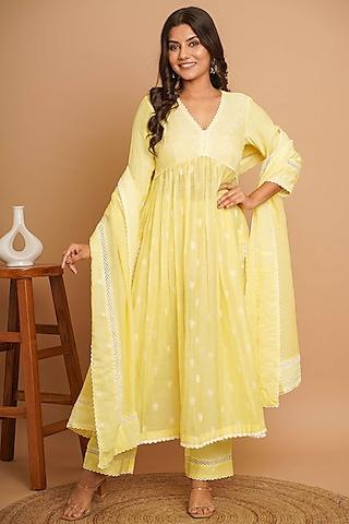 yellow chanderi silk embroidered kurta set