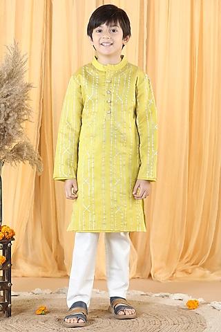 yellow chanderi silk kurta set for boys