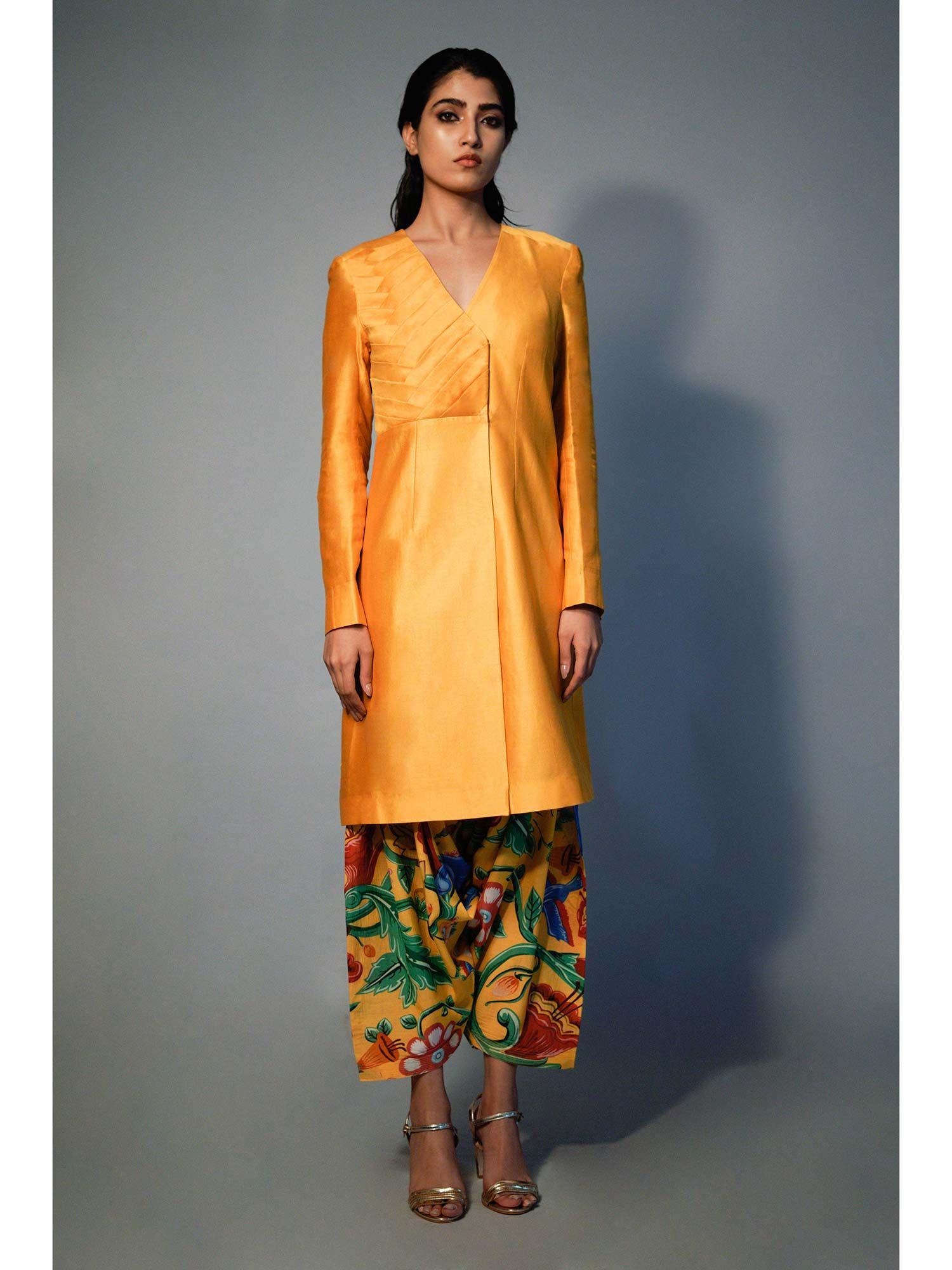 yellow chanderi tunic set (set of 2)