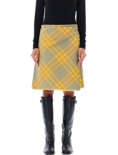 yellow check a-line kilt skirt