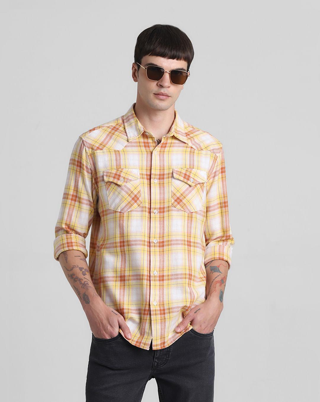 yellow check full sleeves shirt