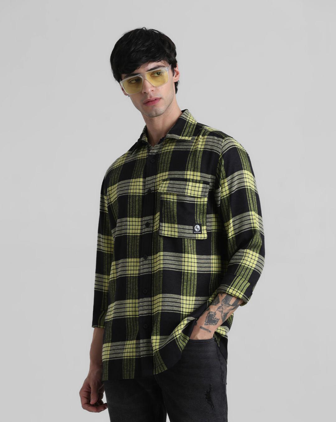 yellow check print full sleeves shirt