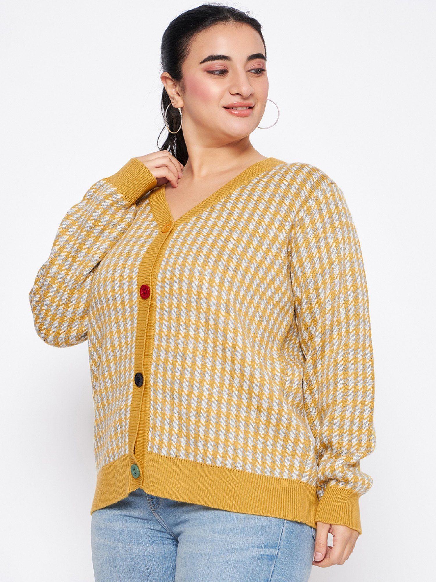 yellow checked cardigan